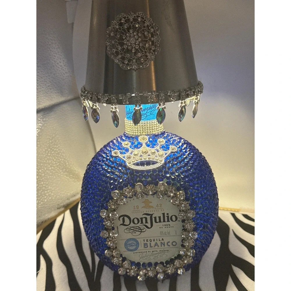 Rhinestone Don Julio Tequila Bottle Lamp, Cobalt Blue Decor